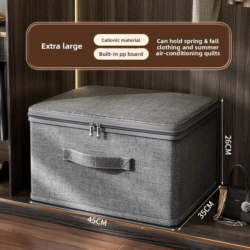 Grey Foldable Zip Storage Box – Portable Organiser Collapsible Clothes Container
