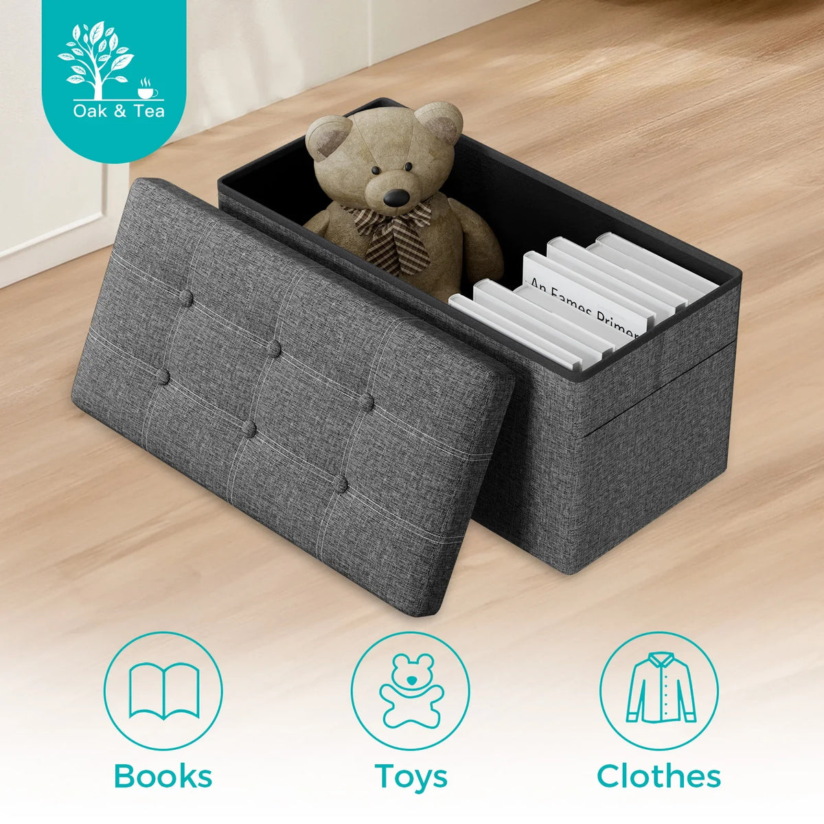 Grey Folding Storage Bench Ottoman - 76cm Modern Sturdy Storage for Living Room