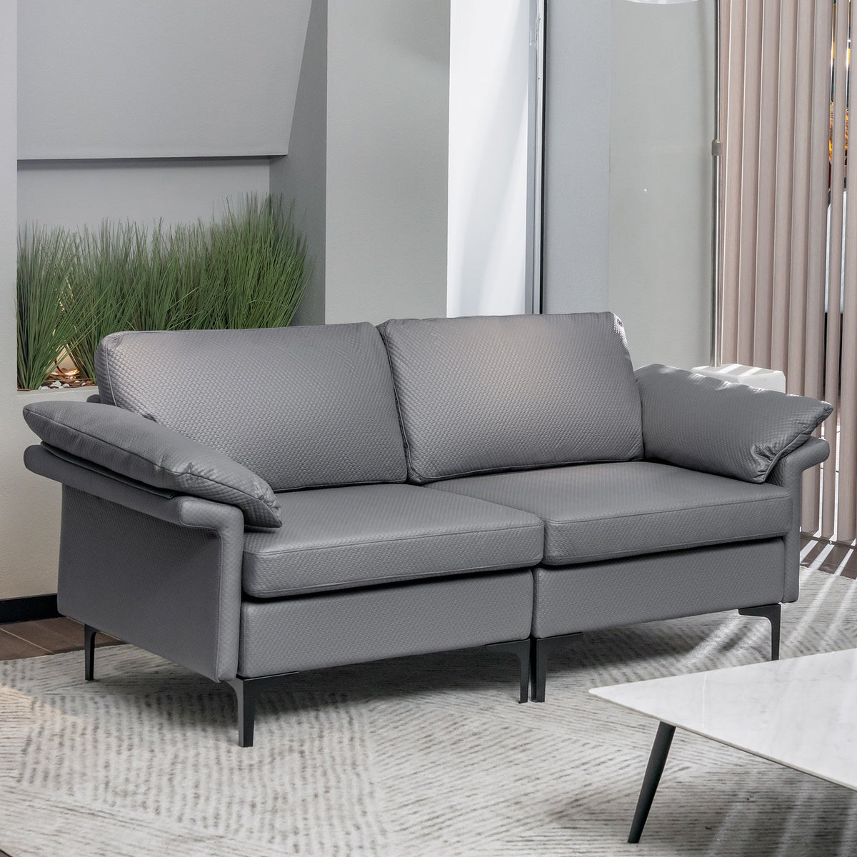 L-Shaped 2-Seater Upholstered Sectional Couch-Grey