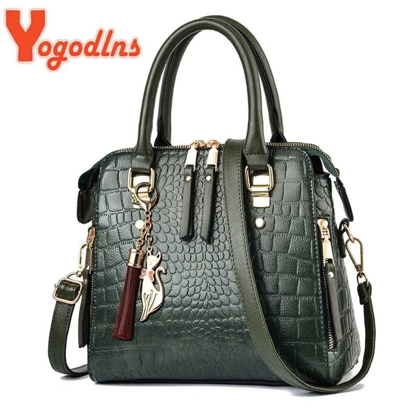 Luxury Crocodile Pattern Handbag Women Winter New PU Leather Tassel Shoulder Bag Brands Design Handle Bag Lady Purse