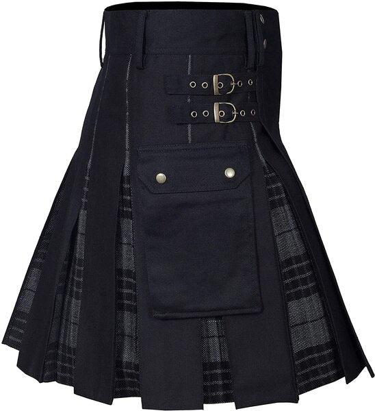 Utility Kilt Cotton Jeans Hybrid Kilt, Modern Box Pleated Tartan Traditional Mens Kilt