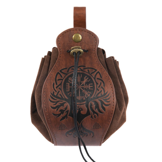 Viking Leather Drawstring Pouch | Medieval Belt Bag for Men & Women