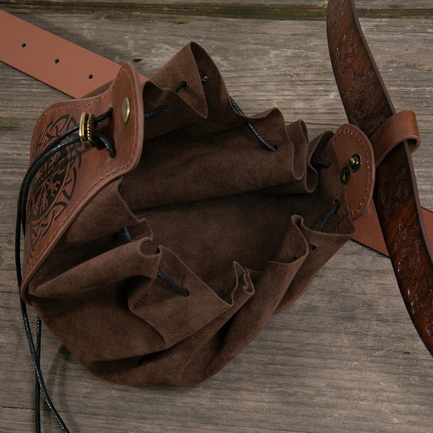 Viking Leather Drawstring Pouch | Medieval Belt Bag for Men & Women