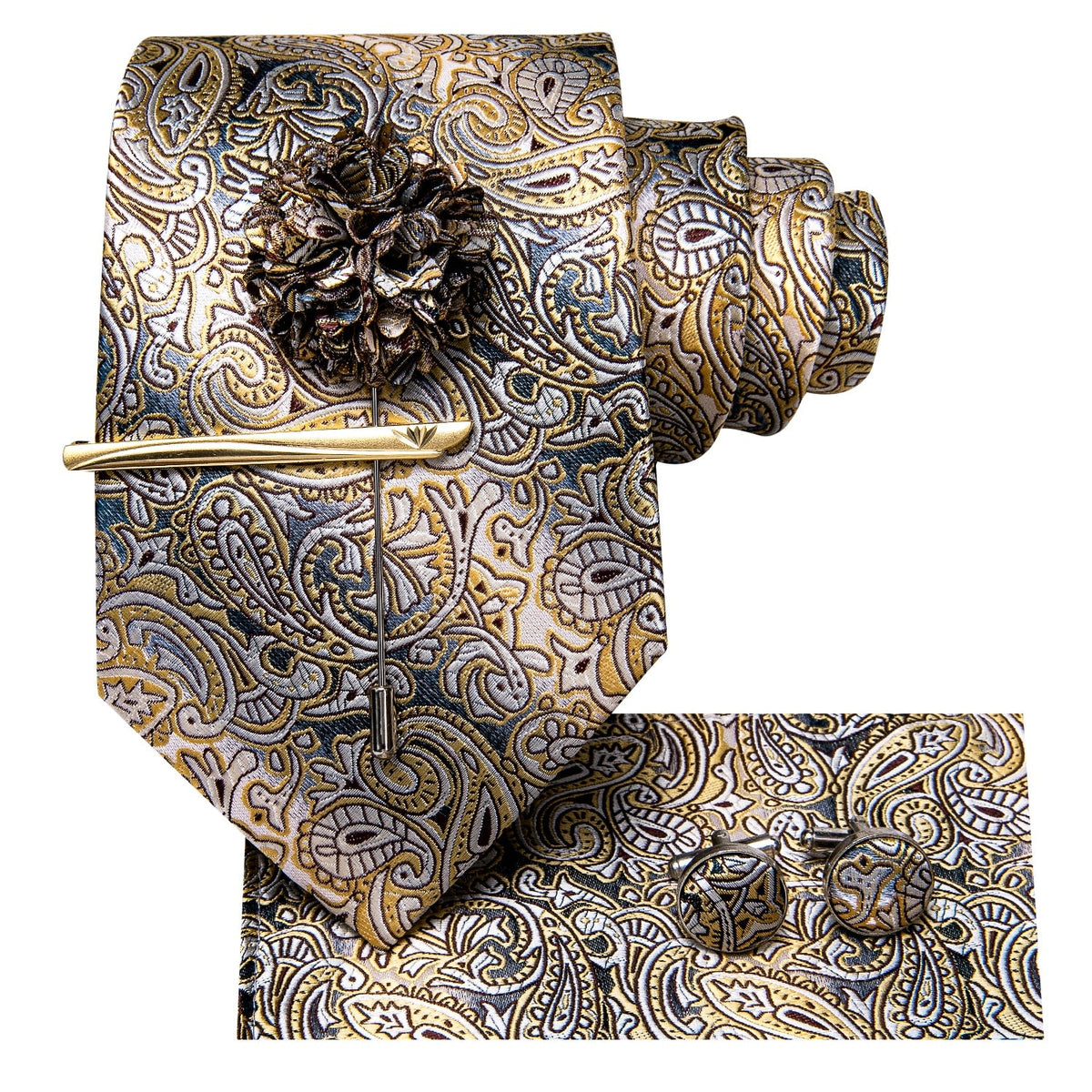 Paisley Tie For Men Silk Men Tie Clip Gift For Men Luxury Necktie Hanky Cufflinks Set Formal Wedding