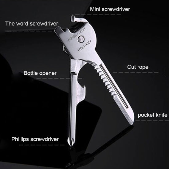 SWISS+TECH 6-in-1 Stainless Steel Keychain Multi-Tool | Foldable Pocket Tool Key Ring