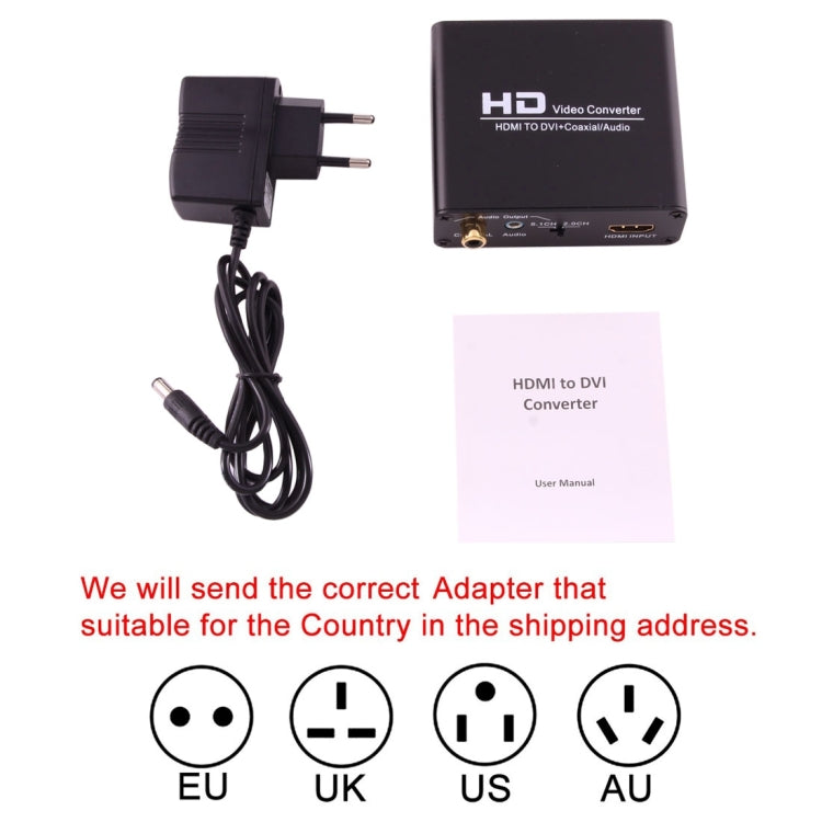 Convertidor de video NEWKENG X5 HDMI a DVI con audio Jack 3.5mm y salida coaxial, enchufe EU, X5 HDMI a DVI con audio