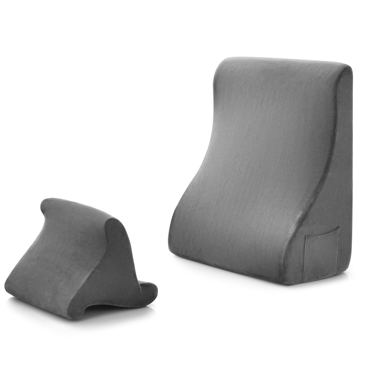 Wedge Pillow Set with Tablet Pillow Stand and SidePockets-Brown