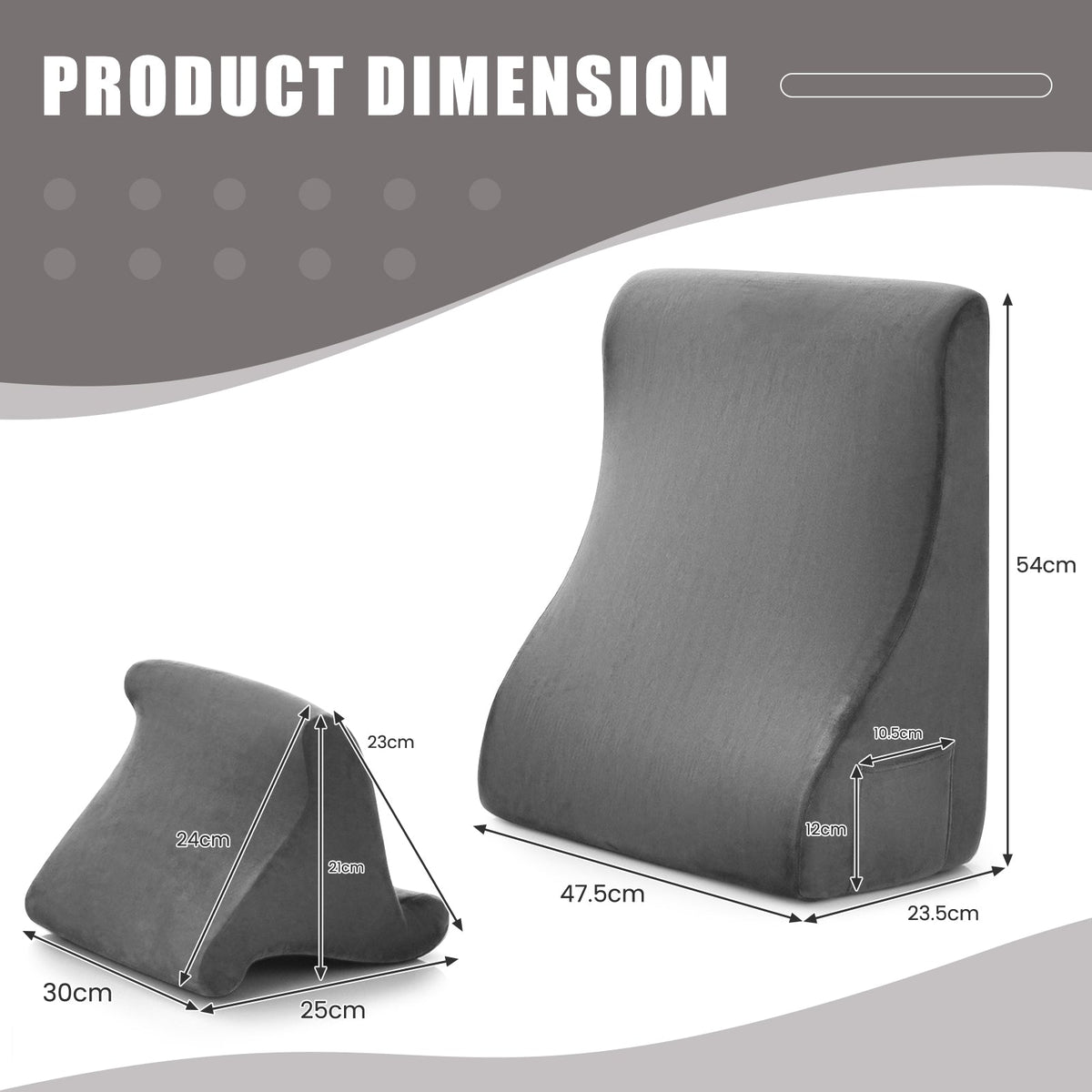 Wedge Pillow Set with Tablet Pillow Stand and SidePockets-Brown