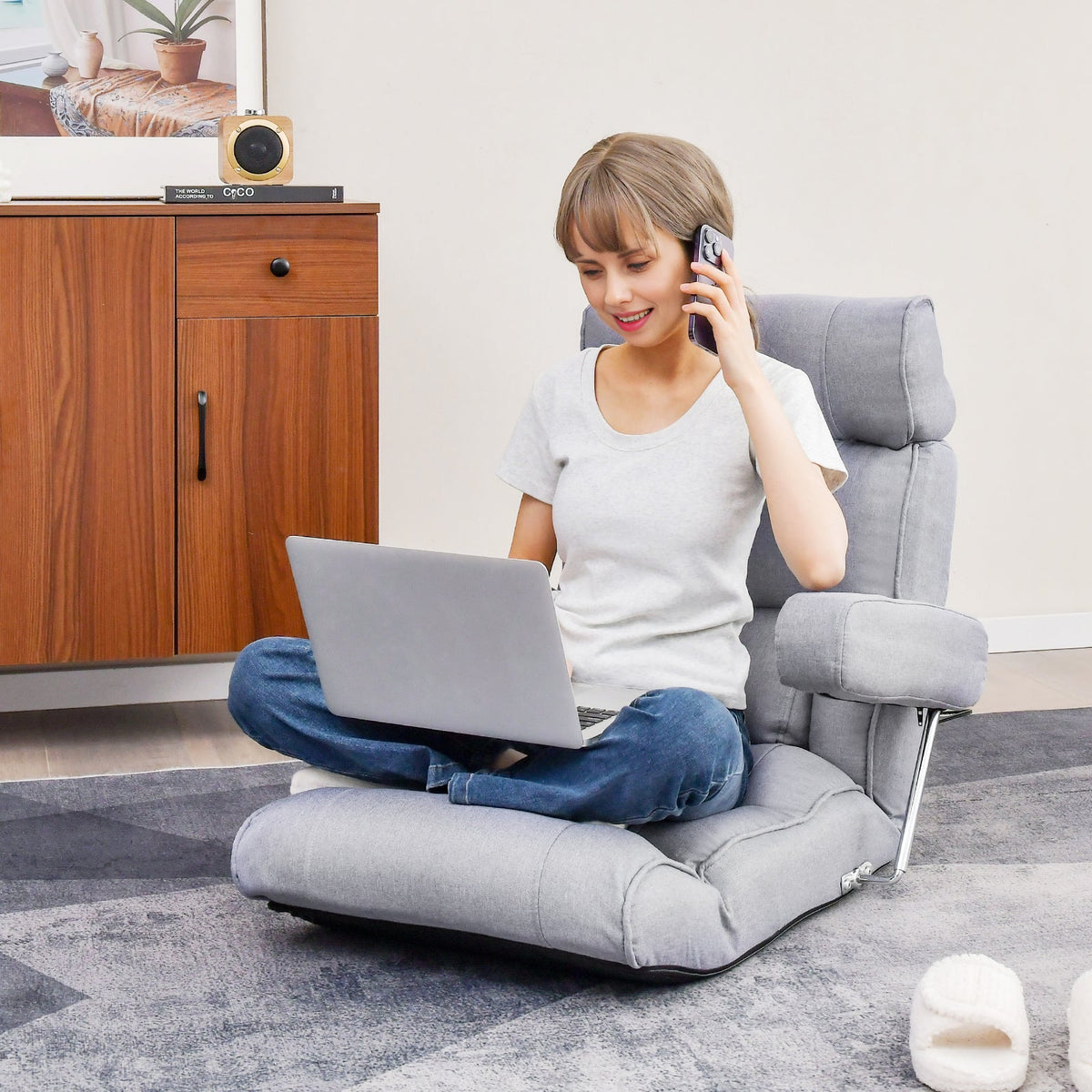 Ergonomic Sofa Lounger Chair with Stepless Adjustment Back-Blue