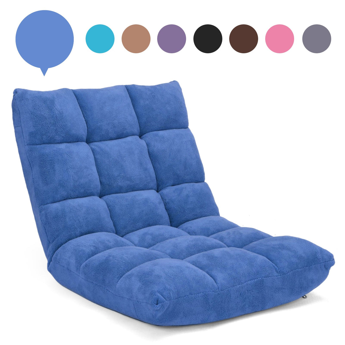 Coral Velvet Floor Gaming Chair with 14-Position Adjustable Back-Black