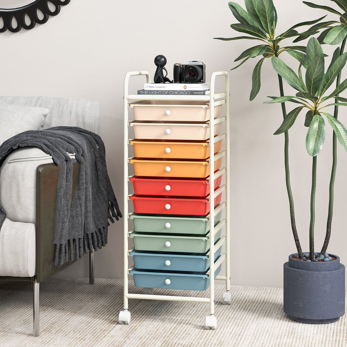 10 Drawers Mobile Storage Trolley with 4 Wheels for Beauty-Black