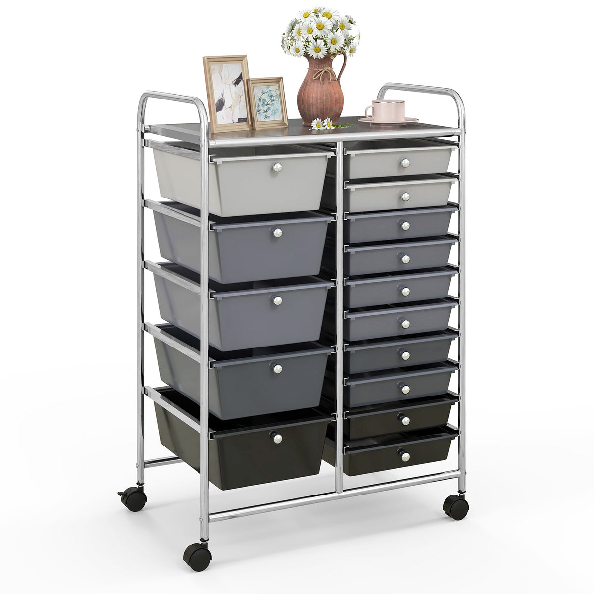 15 Drawer Rolling Storage Cart with 4 Wheels for Beauty Salon-Black