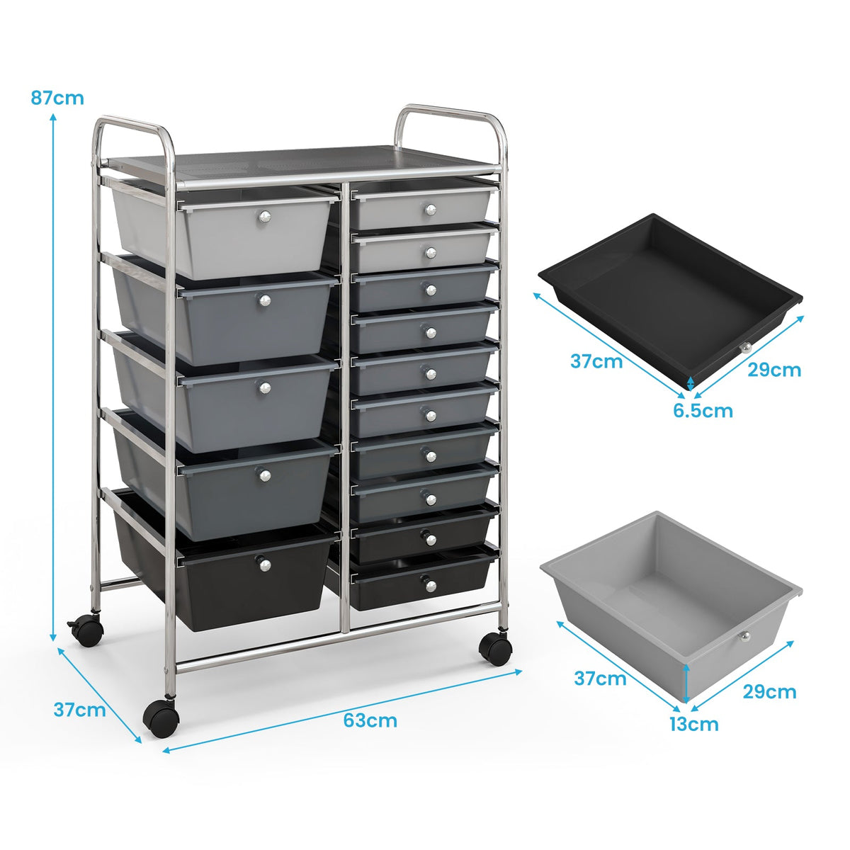 15 Drawer Rolling Storage Cart with 4 Wheels for Beauty Salon-Black