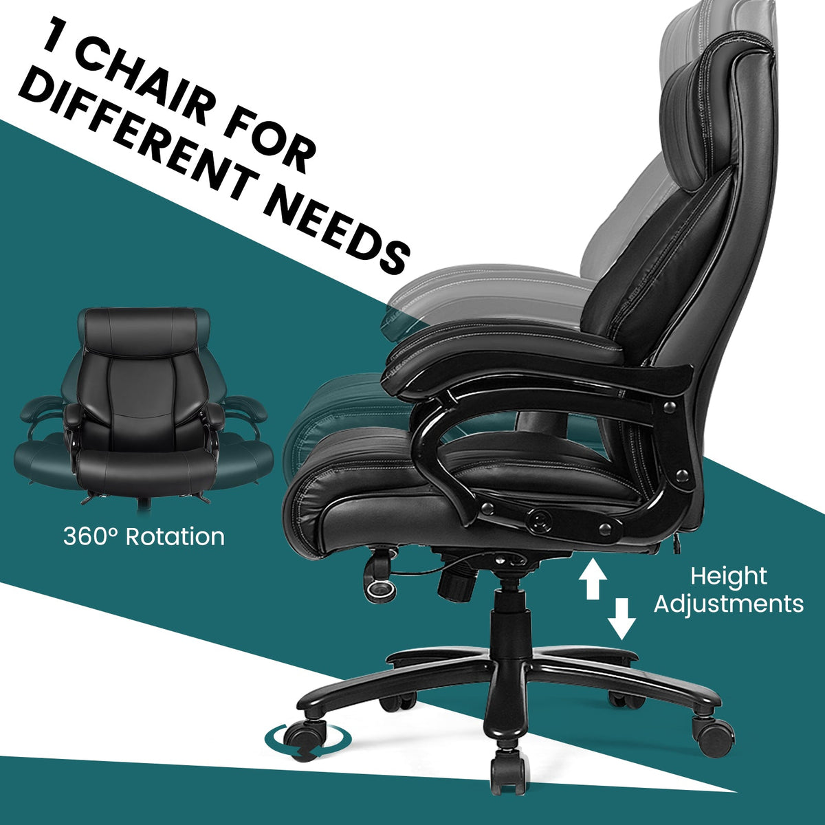 Ergonomic Office Chair with Padded Armrests and Adjustable Height-Black