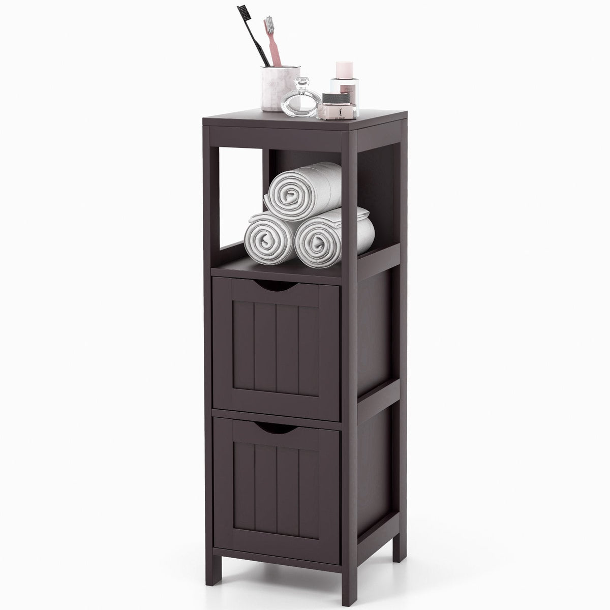 Bathroom Storage Cabinet with 2 Removable Drawers and Open Shelf-Black
