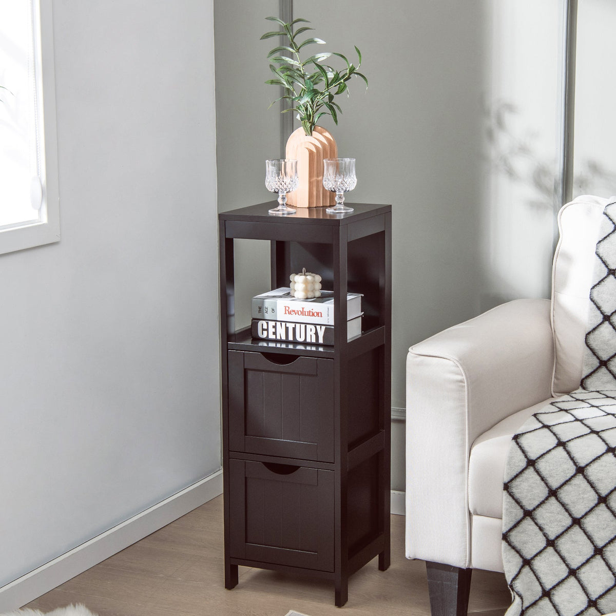 Bathroom Storage Cabinet with 2 Removable Drawers and Open Shelf-Black