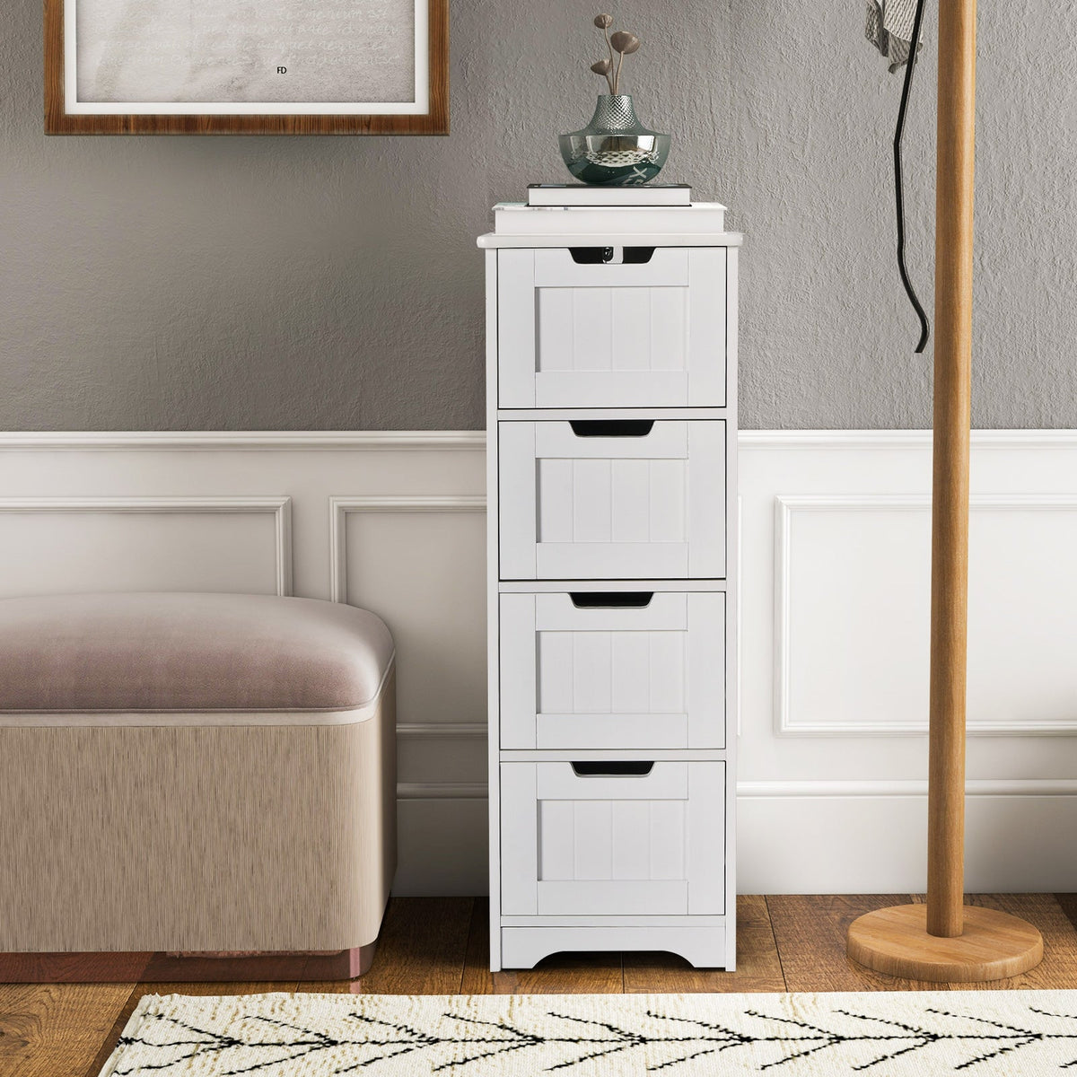 Floor Storage Cabinet Freestanding Bathroom Cabinet with 4 Drawers-Black