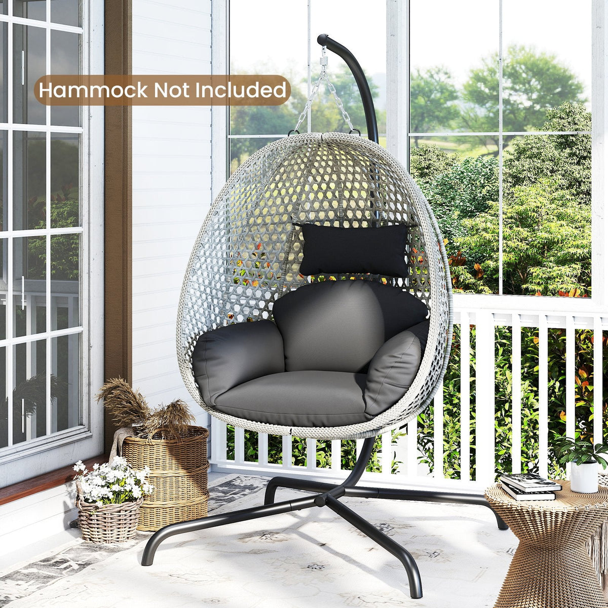 Heavy Duty Metal Hammock C-Stand with Spring Hook and 360° Rotation