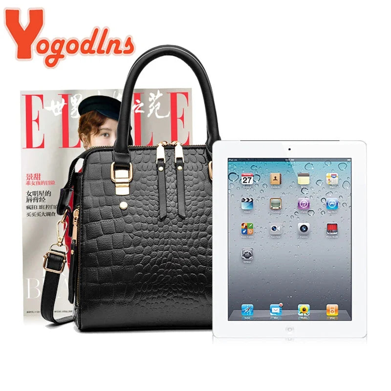 Luxury Crocodile Pattern Handbag Women Winter New PU Leather Tassel Shoulder Bag Brands Design Handle Bag Lady Purse