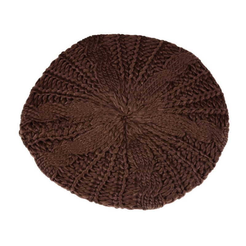 Women Lady Beret Braided Baggy Knit Crochet Beanie Hat Ski Cap Winter Warm Cap