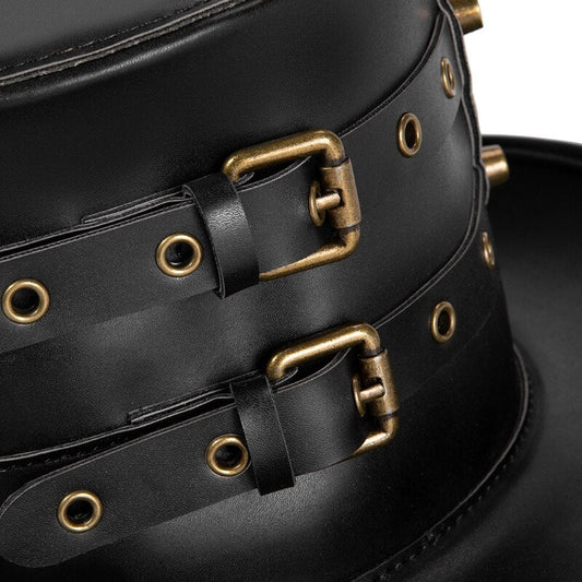 Black PU Leather Plague Doctor Hat | Flat Top Witch Hat