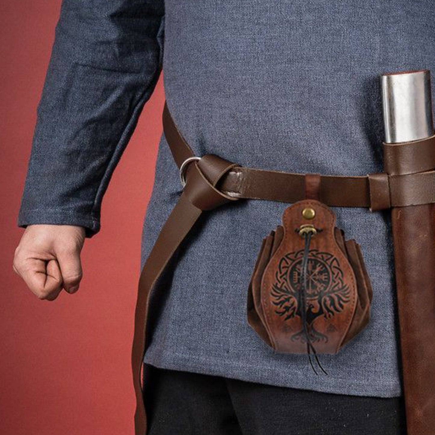 Viking Leather Drawstring Pouch | Medieval Belt Bag for Men & Women