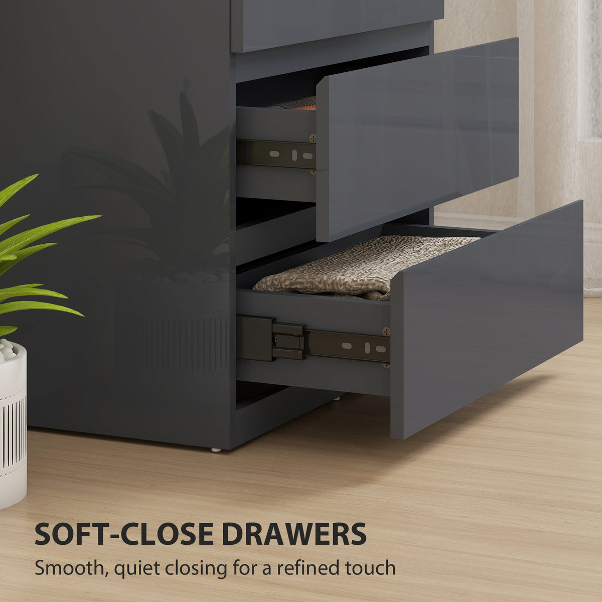 High Gloss Chest of Drawers Grey 4 Drawer Modern Storage Cabinet Dresser Grey