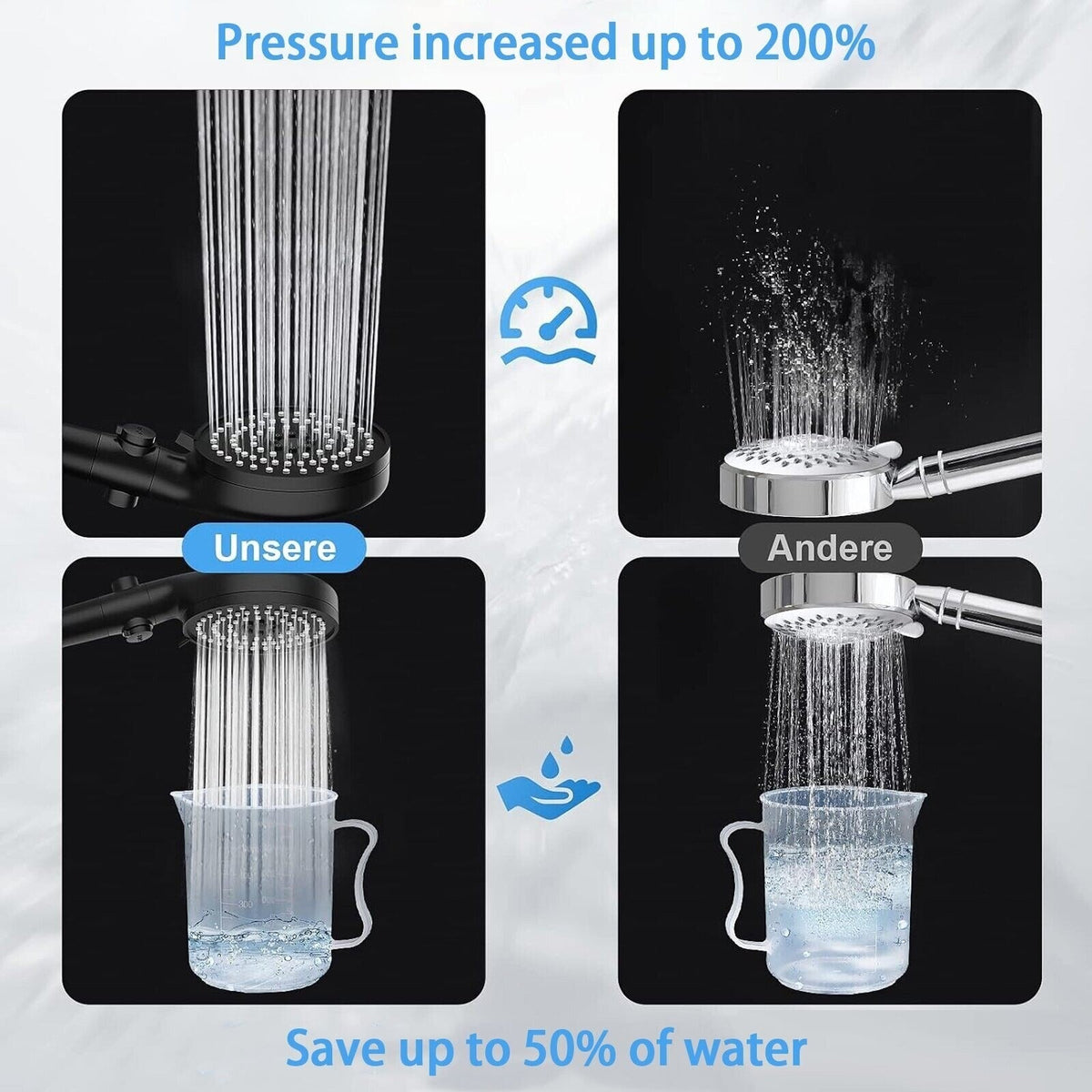High Pressure Shower Head 5 Modes Chrome Handset with Hose Bathroom Accessories