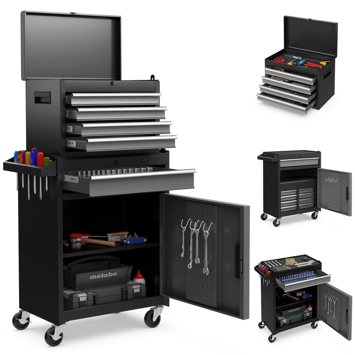 High Capacity Tool Storage Cabinet with Lockable Wheels-Black