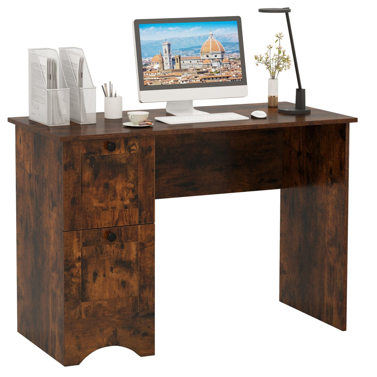 Home Office Writing Desk with 2 Drawers-Rustic Brown
