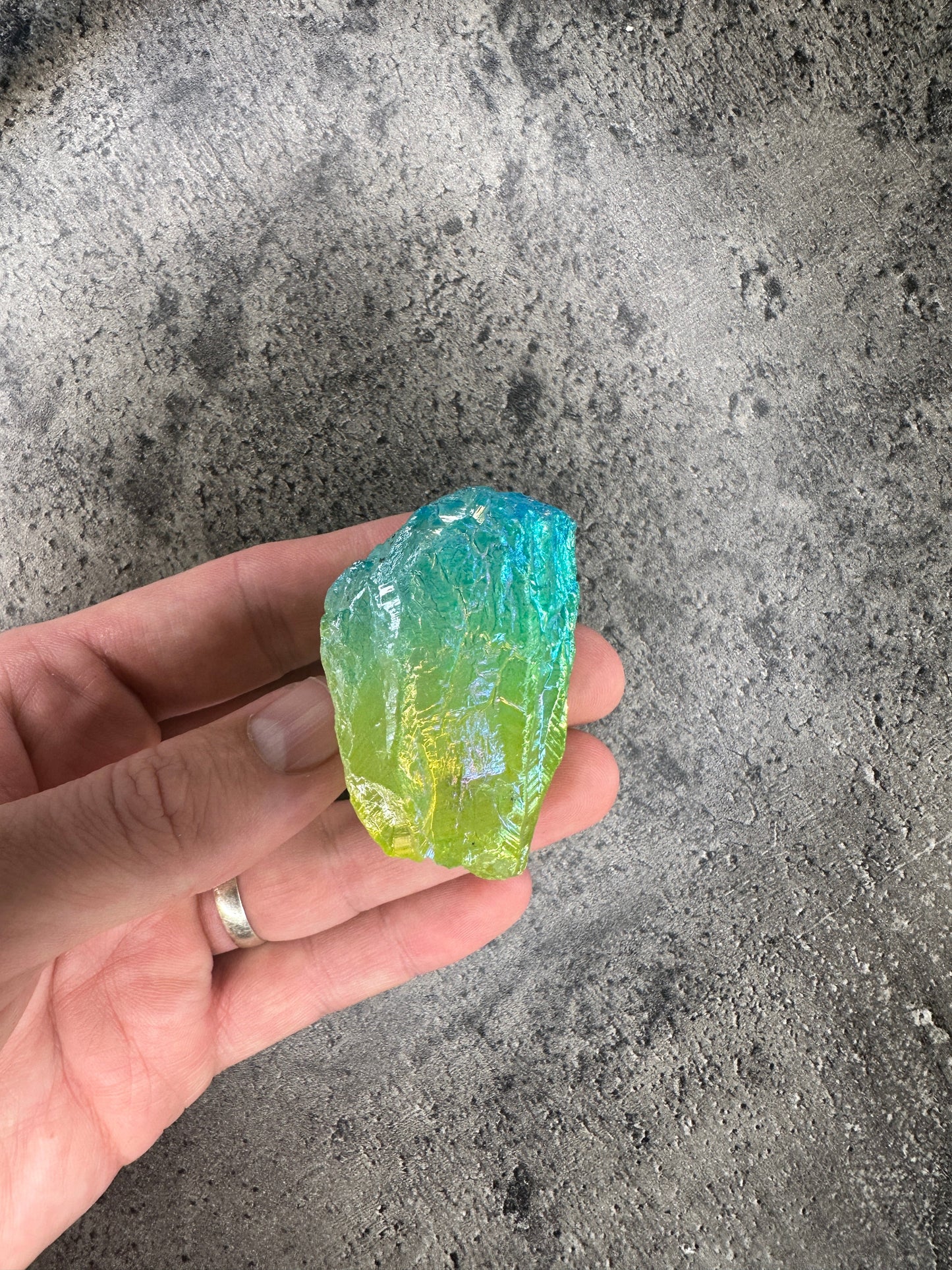 Green-Yellow Aura Quartz Rough Chunk | Natural Crystal