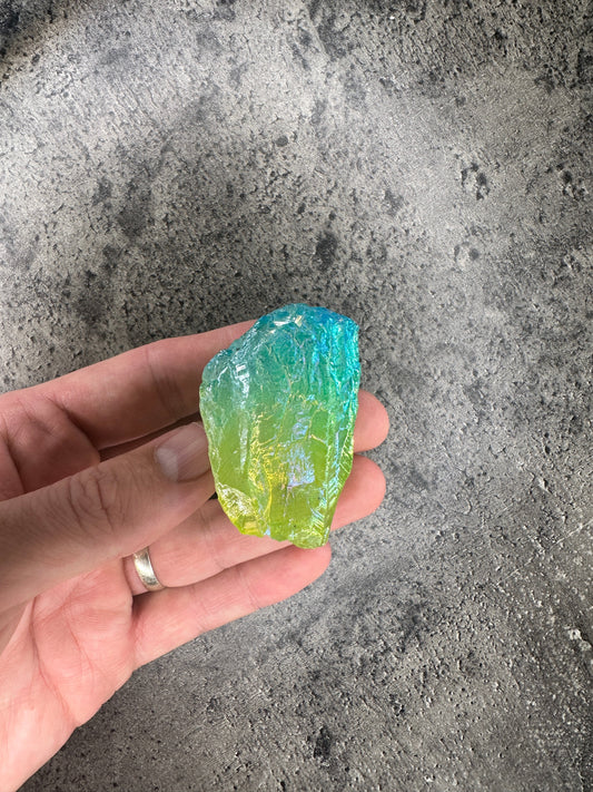 Green-Yellow Aura Quartz Rough Chunk | Natural Crystal