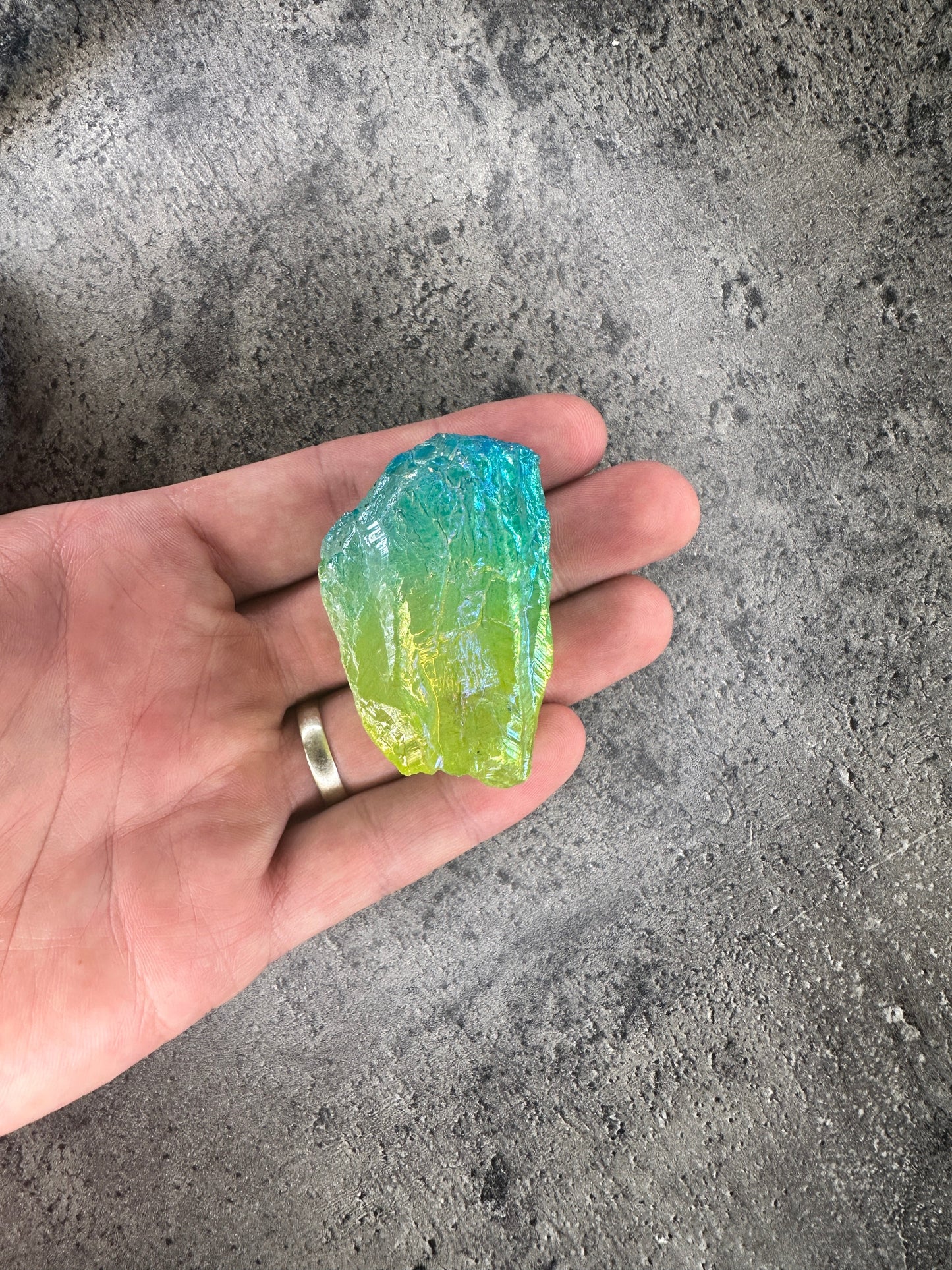 Green-Yellow Aura Quartz Rough Chunk | Natural Crystal