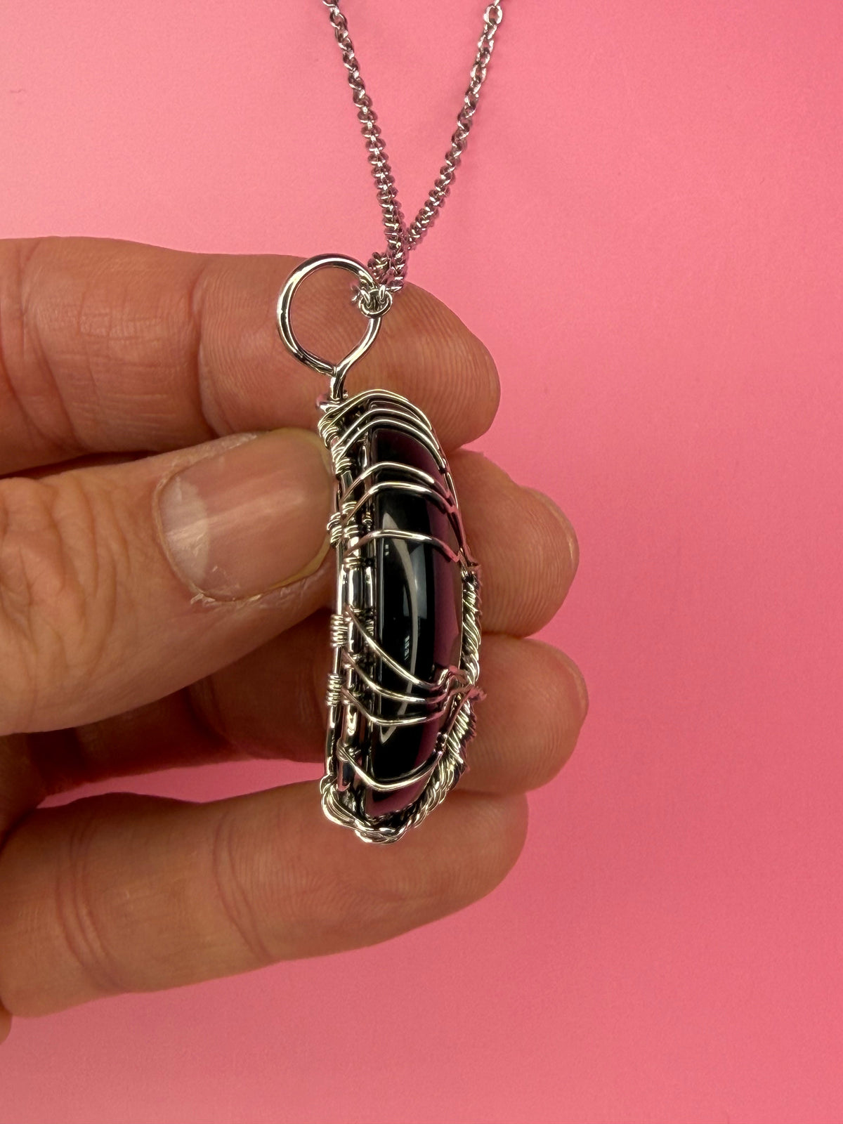 Black obsidian moon pendant and necklace