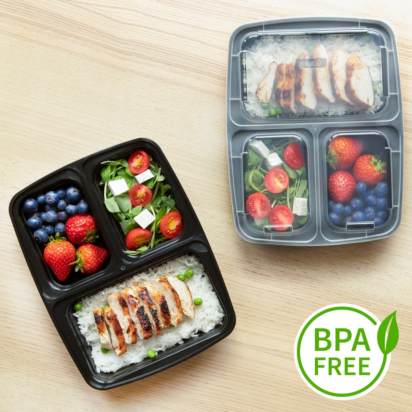 3-Compartment Reusable Meal Prep Containers with Airtight Lids – 946ml | Igluu