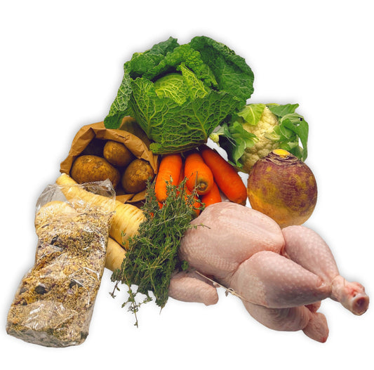 Roast Box – Whole Chicken with Vegetables, Stuffing & Thyme | Serves 3–4