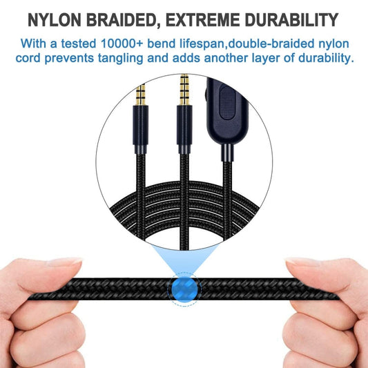 Logitech Astro A10 & A40 Replacement Audio Cable – 2m Nylon Braided with Mute & Volume Control