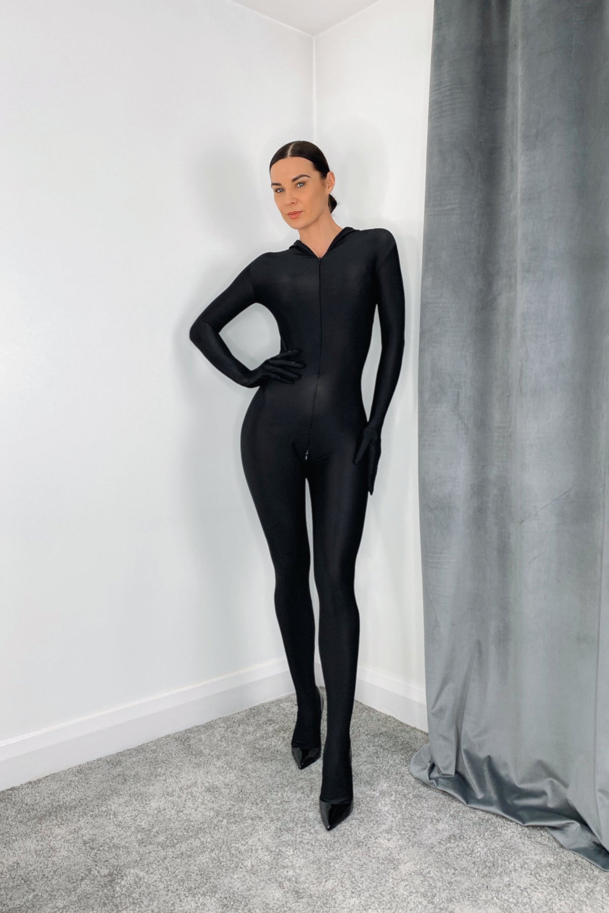 Black Full Wrap Bodystocking With Gloves