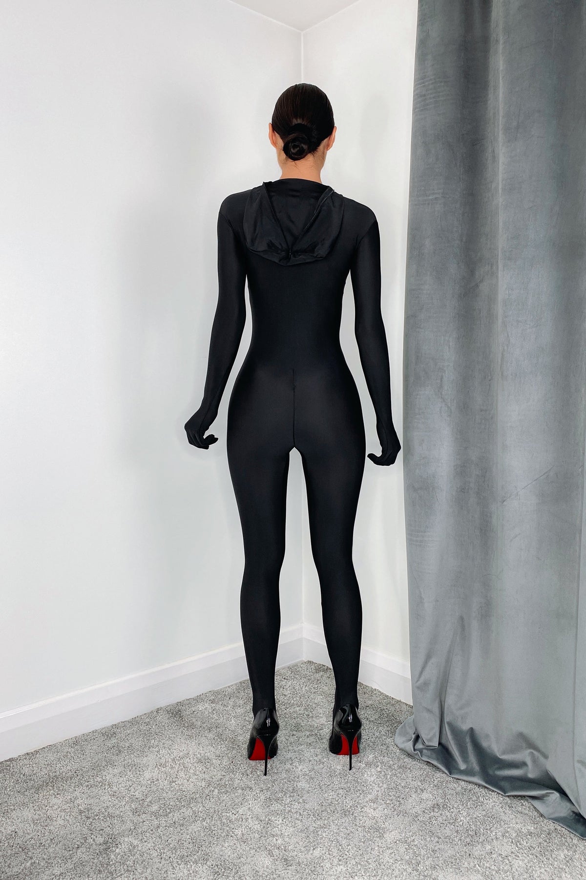 Black Full Wrap Bodystocking With Gloves