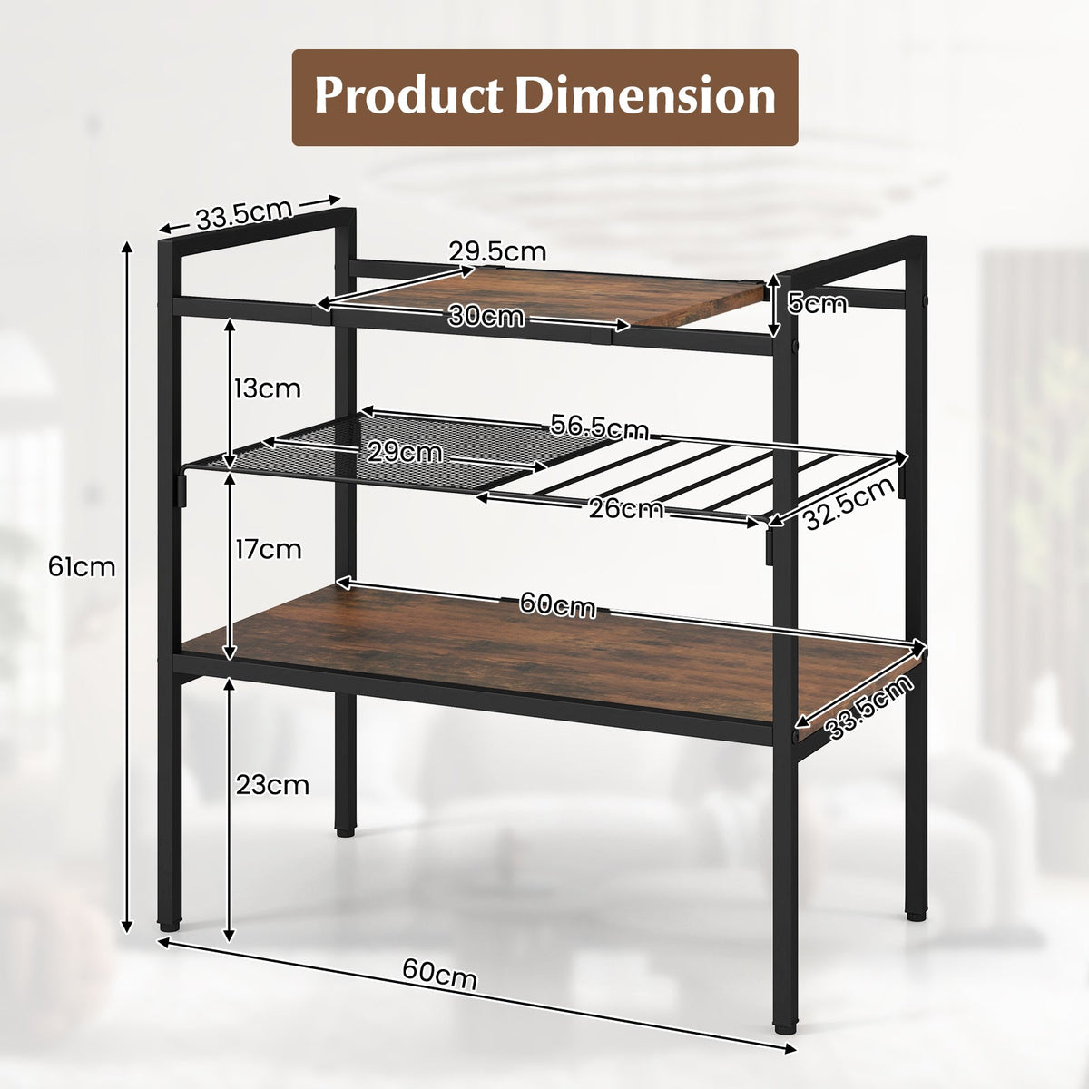 Sofa Side Table with Removable Panel and Mesh Shelf-Rustic Brown