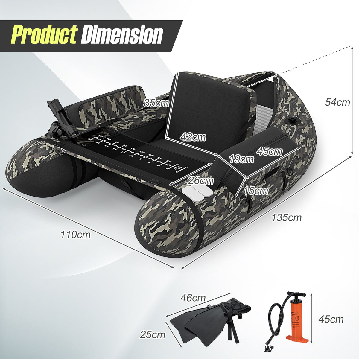 Inflatable Fishing Float Tube with Pump, Paddle, Storage Pockets-Beige