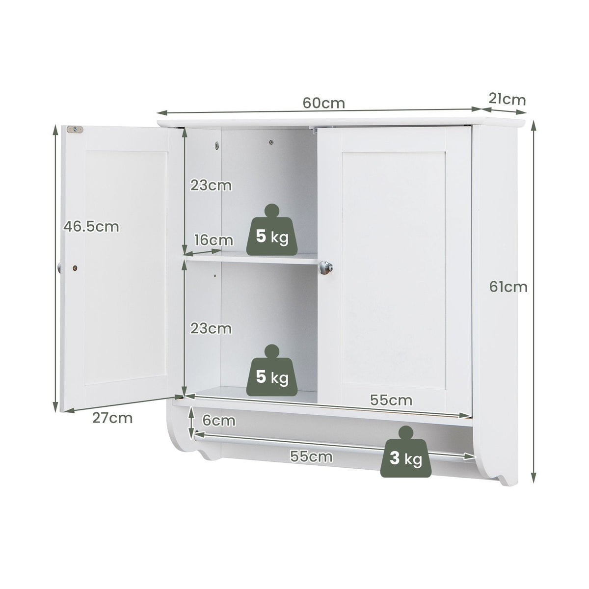 Wall Mounted Bathroom Cabinet with Adjustable Shelf-Brown