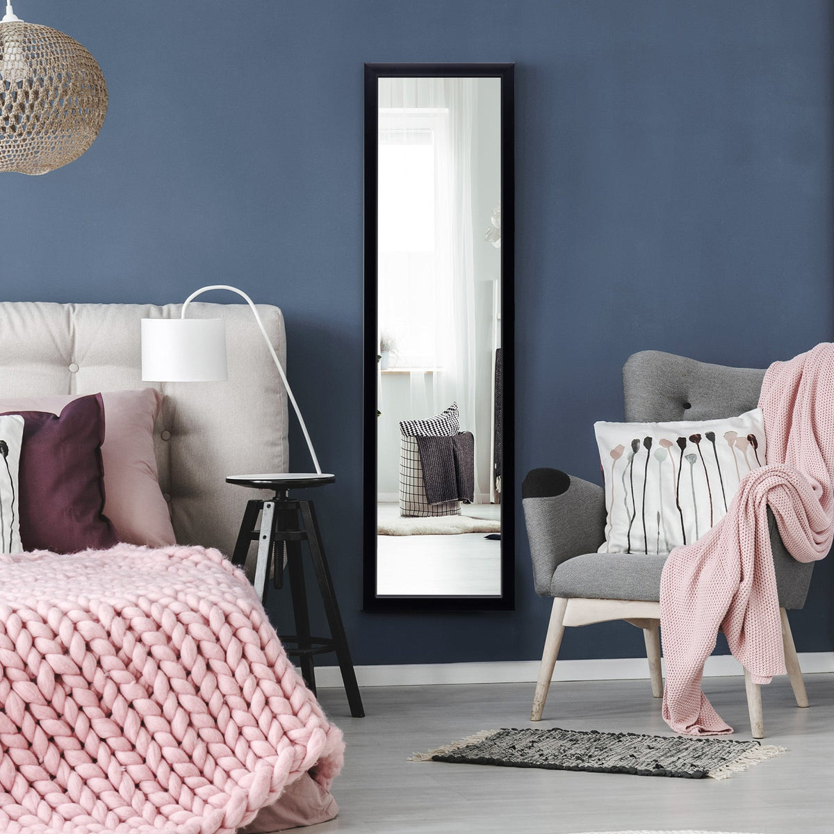 Full Length Over the Door Mirror with Hanging Hooks for Bedroom-Black