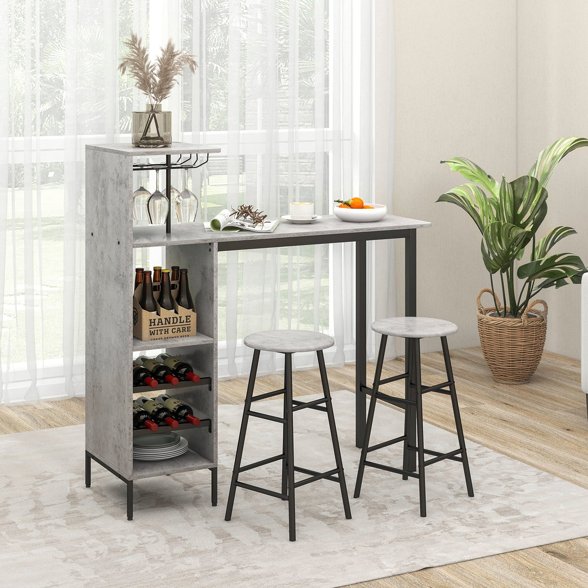 Counter Height Dining Table Set for Bistro Living Room-Brown