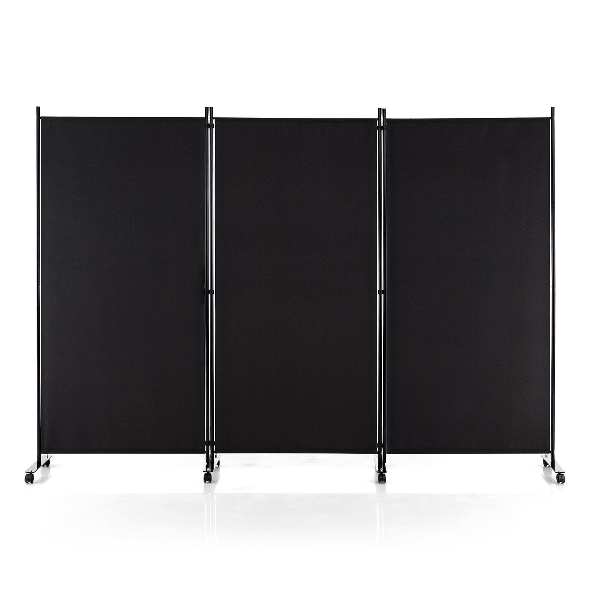 3-Panel Folding Room Divider with Wheels for Living Room Bedroom-Beige