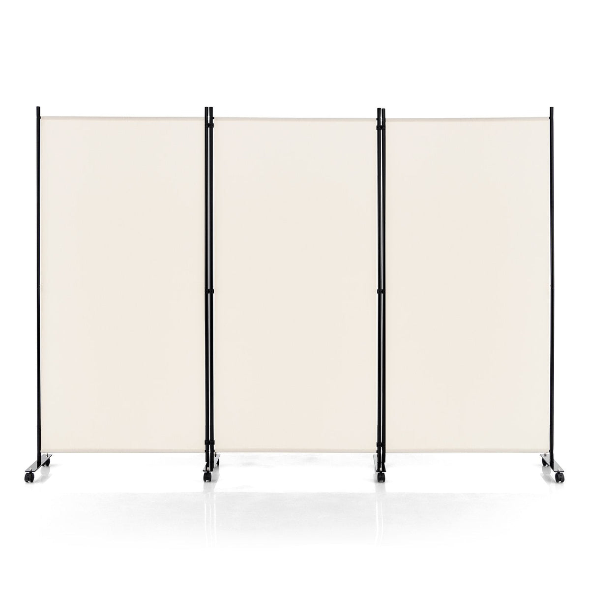 3-Panel Folding Room Divider with Wheels for Living Room Bedroom-Beige
