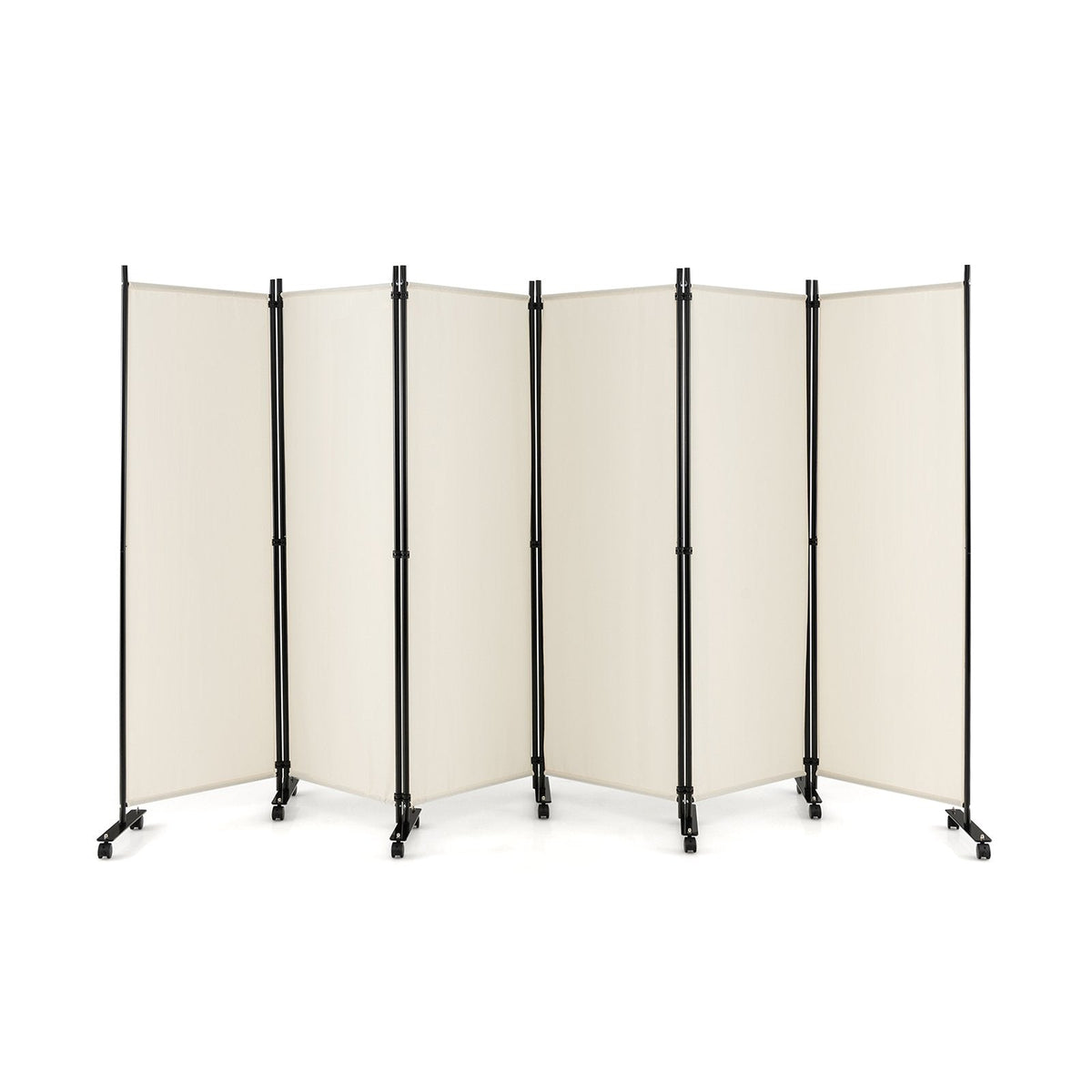 6 Panel Room Divider on Wheels-Black