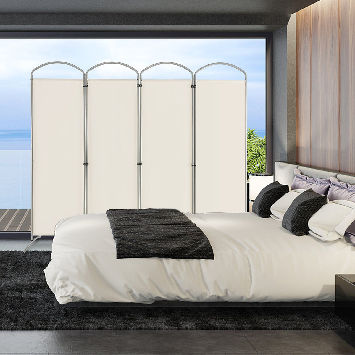 4 Panel Freestanding Folding Room Divider for Living Room Office-Black