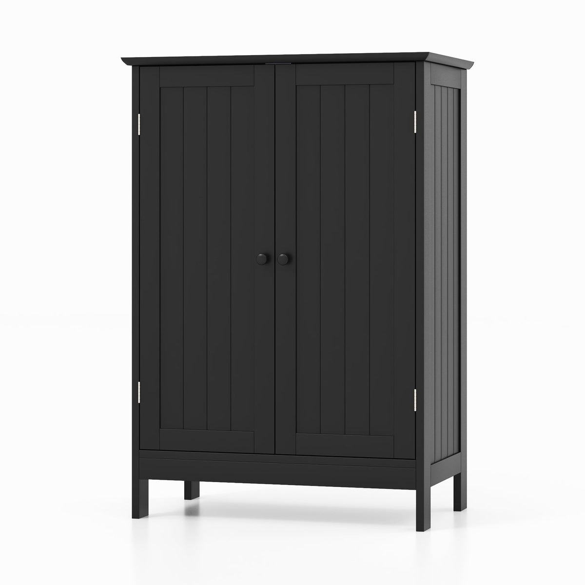 Double Door Bathroom Floor Cabinet with Shelf-Black