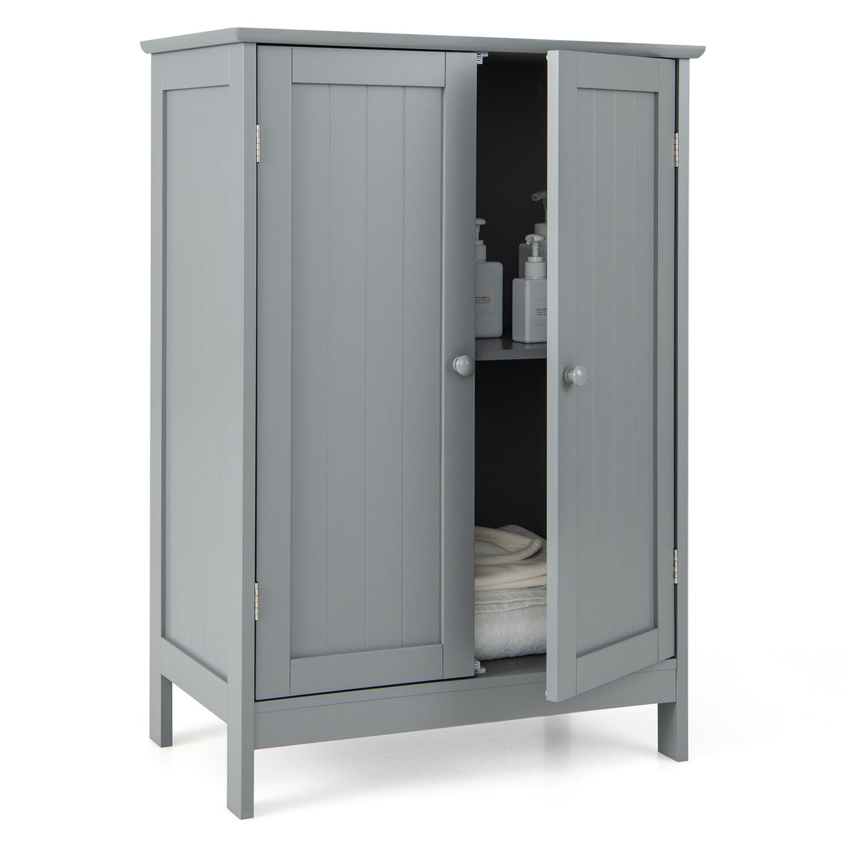 Double Door Bathroom Floor Cabinet with Shelf-Black